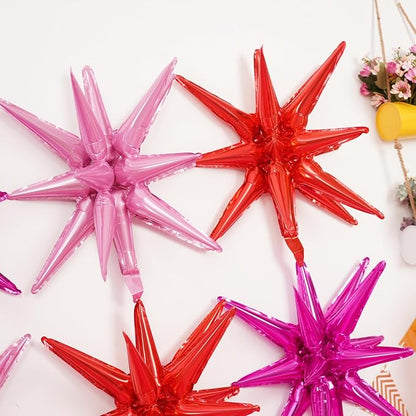 14pcs Hot Pink Red Star Balloons, Mixed Star Foil Balloon, 22Inch Explosion - Image 4
