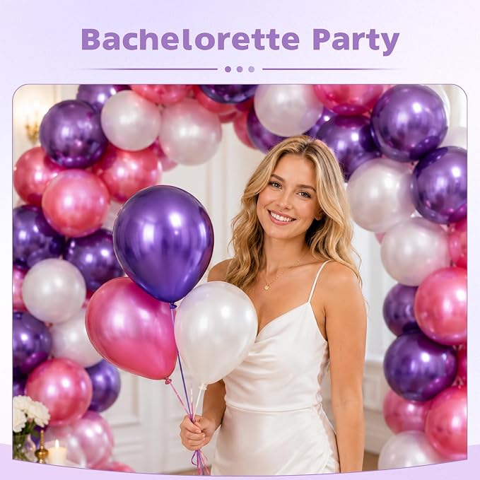 Metallic Purple Balloons, 12 Inch Chrome Purple Latex Party Balloon | 30 Pack - Image 5