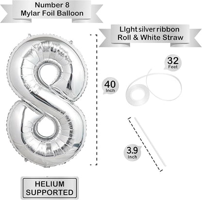 40 Inch Silver Number Balloons, Helium Mylar Foil Number Balloons - Image 3