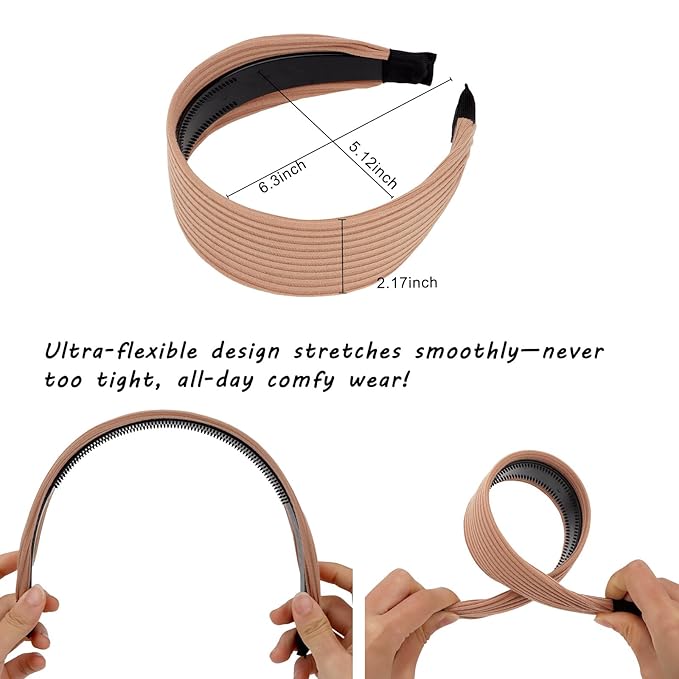 Wecoe Headbands for Women, 6pcs Wide Ribbed Headbands Non Slip Fashion Head Bands Comfortable Hairbands Hair Accessories for Women & Girls