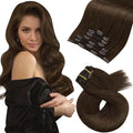 Moresoo Brown Clip in Hair Extensions Remy Straight Double Weft Real Hair Extensions Clip in Human Hair Medium Brown #4 Full Head Set 7pcs 120Gram 18 Inch