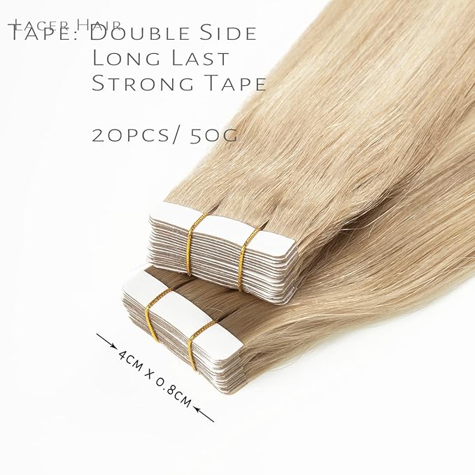Lacer Glue in Hair Extensions 20 Pieces 50 Grams Human Hair Tape in Extensions Balayage Light Ash Blonde to Platinum Blonde B#13/60 18 Inch