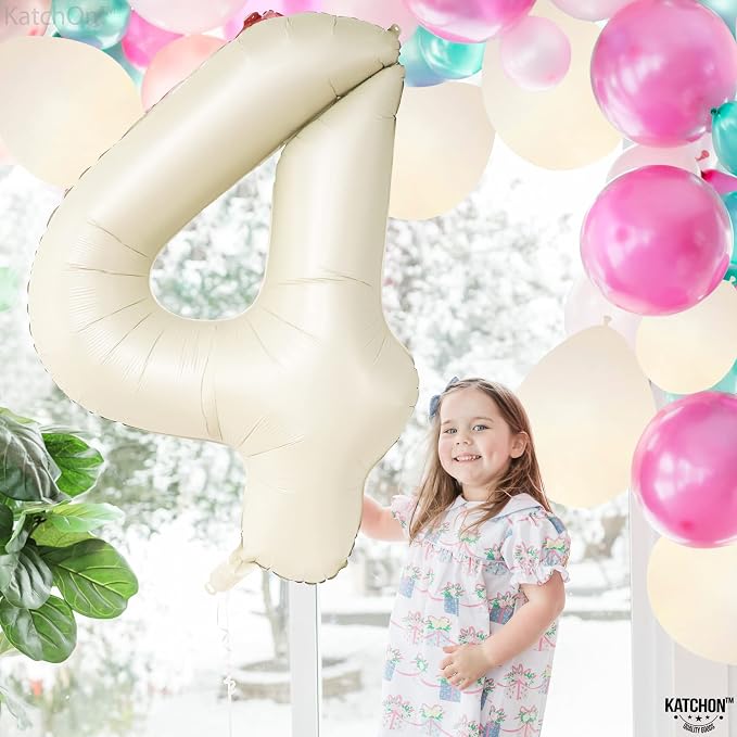 KatchOn Cream White 4 Balloon Number 40 Inch, 4th Birthday Decor - Image 2
