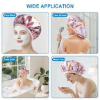 Upgraded Waterproof Terry Shower Caps, Reusable Shower Cap for Women with Long Hair, Soft Absorbent Hair-Protecting Towel Lining Bath Cap, Large Leak-Proof Hair Cap with Fashionable Print Outer-Pink