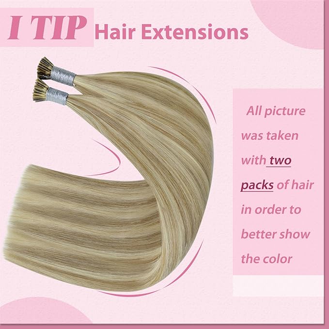 YoungSee Itip Hair Extensions Brown Highlight 20In Human Hair I Tip Extensions Light Brown Highlight Blonde Cold Fusion Hair Extension 50s 50g I-Tip Hair Extension Easy to Blend with Natural Hair