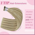 YoungSee I Tip Extensions Brown Highlight I Tip Hair Extensions Human Hair Light Brown Highlight Blonde Itip Hair Extension Real Human Hair 16In 80s 50g I-Tips Extension Human Hair Soft