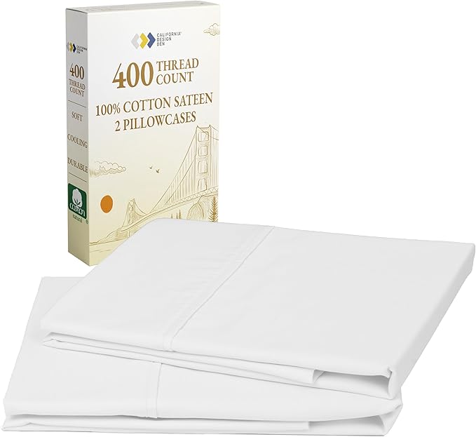 California Design Den King Size Pillowcase Set - 400 Thread Count, 100% Cotton Sateen, Set of 2 Pillow Covers, Soft and Breathable - Antique White