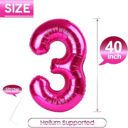 3 Balloon - Hot Pink Birthday Number Balloons, 40 Inch Party Decorations | Hot - Image 5