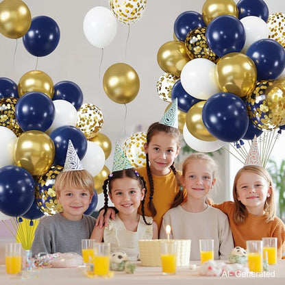 Zesliwy Navy Blue White Gold Balloons Set, Party Decor | Dark Blue Gold - Image 5