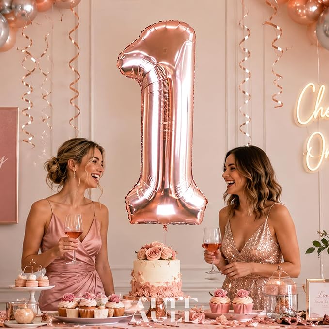 AULE 40 Inch Rose Gold 1 Balloon Number Foil 0-9 Birthday Big Numbers | - Image 4