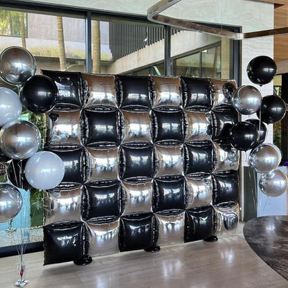 Black and Silver Double Sided Square Foil Balloons Wall, 19 Inches Chrome - Image 2