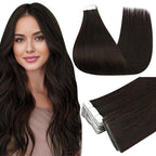 Full Shine Tape in Extensions Invisi Edge 18 Inch Invisible Machine Remy Injected Tape in Real Human Hair Extensions Color 2 Dark Brown Double Sided 20 Pcs 50 Grams Brazilian Hair for Travel