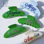 Personalized Colorful Name Hair Claw Clips for Women,Custom Hair Clips with Diamond,Cute Hair Accessories 4",Handmade Rhinestones Hair Clamp Gifts for Mom,Bride,Wife,Bridesmaid,Couples（Green）