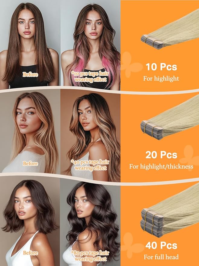 DOORES Tape in Human Hair Extensions, Light Brown to Golden Platinum Blonde 18 Inch 100g 40pcs, Hair Extensions Real Human Hair Tape in Natural Remy Straight Hair