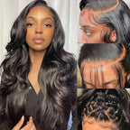 VIPbeauty 28 Inch 13x6 HD Lace Front Wigs Human Hair Pre Plucked Bleached Knots with Baby Hair 180 Density Body Wave Full Lace Frontal Wigs Human Hair Wigs for Black Women Natural Color