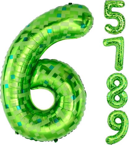 40 Inch Giant Green Pixel Miner Theme Number Balloons 40 Inch Foil Party by AXBMM