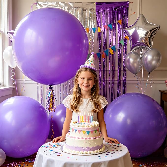 5Pcs Purple Big Balloons 36 Inch, Round Large Latex Party Balloons - Image 7