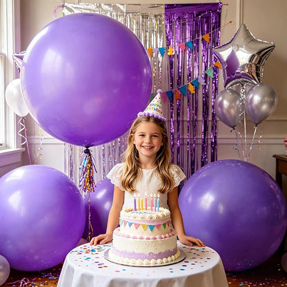 5Pcs Purple Big Balloons 36 Inch, Round Large Latex Party Balloons - Image 7