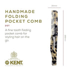 Kent 20T TW Handmade Folding Pocket Comb for Men, Fine Tooth Hair Comb Straightener for Everyday Grooming Styling Hair, Beard or Mustache, Use Dry or with Balms, Saw Cut Hand Polished, Made in England