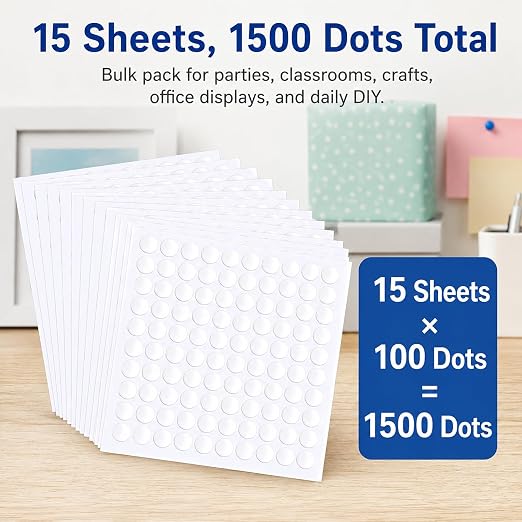 Glue Dots Double Sided 1500 Pcs Clear Removable Adhesive Sticky Dots Tabs | - Image 3