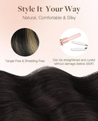 GOO GOO Invisi Edge Tape in Hair Extensions Human Hair, 1B/19/1B Natural Black to Light Blonde 10pcs injected with 10pcs classical tape ins, 16inch 50g, Virgin Remy Hair, Natural Look