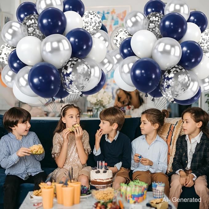 Zesliwy Navy Blue White Silver Balloons Kit, Party | Dark Blue Silver - Image 6