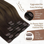 Ve Sunny Clip in Hair Extensions Dark Brown Balayage Medium Brown Remy Hair Extensions Real Human Hair for Women Thickness 16inch 100g 7pcs