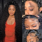 BVLBVL 38 Inch 13x6 Deep Wave Lace Front Wigs Human Hair 180 Density HD Lace Frontal Wig Pre Plucked Wet and Wavy, Real Human Hair No Synthetic Blend No Tangle No Shedding Triple Lifespan 3X
