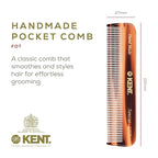 Kent A FOT Handmade Tortoiseshell All Fine Tooth Pocket Comb for Men, Hair Comb Straightener for Everyday Grooming Styling Hair, Mustache Beard, Saw Cut and Hand Polished, Made in England