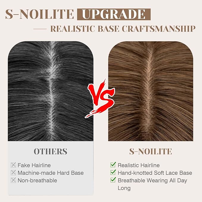 S-noilite Hair Toppers for Women Real Human Hair 3D 360° Cover Clip in 100% Real Human Hair Toppers 3″*4″ Clip in Silk Base 10 inch Meduim Brown