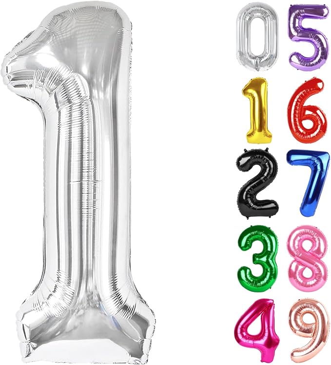 Silver Number 1 Balloon 40 Inch, 1st Birthday Party Decorations Men Women | by IWERP