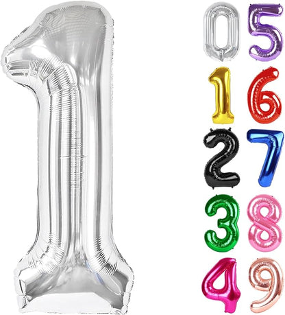 Silver Number 1 Balloon 40 Inch, 1st Birthday Party Decorations Men Women | by IWERP