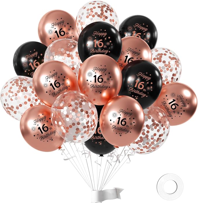 Rose Gold 16th Birthday Balloons by Hongplus