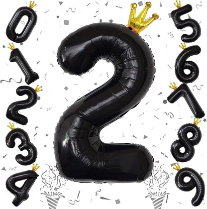 40 Inch 2nd Birthday Balloon Number, Crown Black Foil Giant Number Balloons 0-9 - Image 8