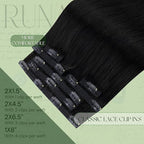 RUNATURE Black Clip in Hair Extensions Real Human Hair, Long Hair Extensions Clip Ins, Double Weft Human Hair Clip in Extensions, Remy Natural Hair, Add Hair Length, 20 Inch 120g 7pcs #1B Off Black