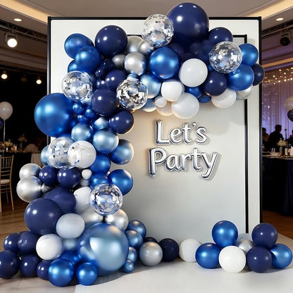 Blue White Silver Balloon Garland Arch Kit, 143 Pieces Navy Light Metallic Blue - Image 4