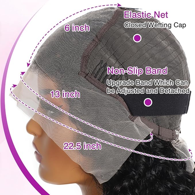 13x6 Deep Curly Lace Front Wigs Human Hair Pre Plucked Deep Wave Lace Frontal Wig Wet and Wavy Wigs for Black Women Natural Black Color 210% Density 22Inch