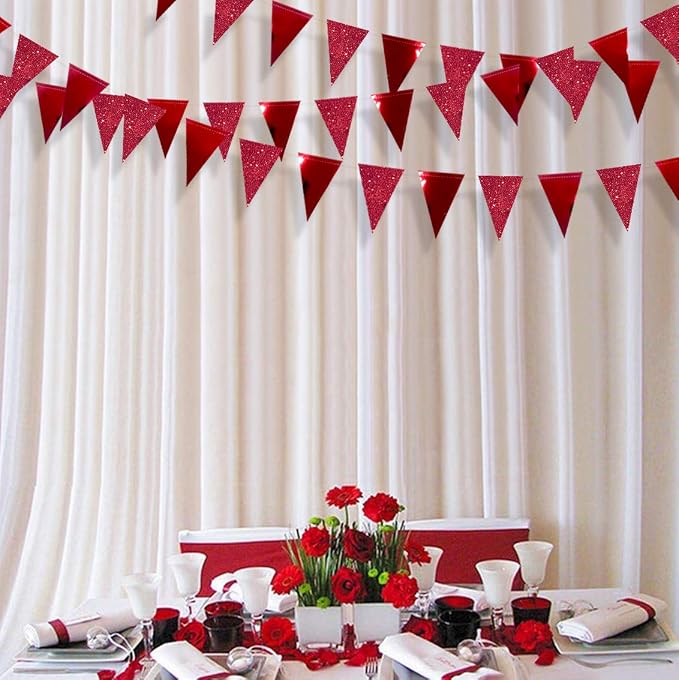 30Ft Red Party Decorations Glitter Metallic Paper Triangle Banner Flag Pennant - Image 4