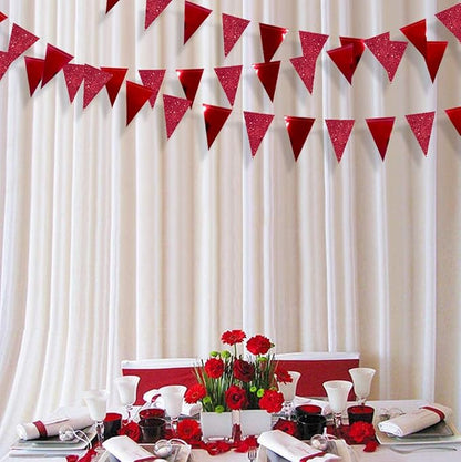 30Ft Red Party Decorations Glitter Metallic Paper Triangle Banner Flag Pennant - Image 4