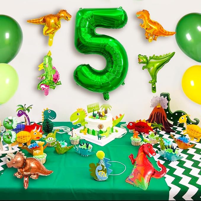 LilyZheng Large Dinosaur Balloon Number 5, 40 Inch Dark Green Foil Balloon - Image 6