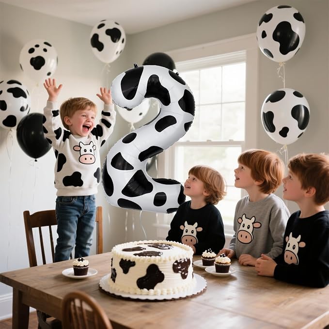 40 Inch Cow Print Number 2 Balloons, Birthday Party Aluminum Foil Balloon - Image 6