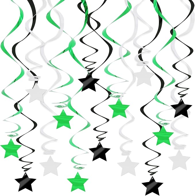 BEISHID Green and Black Stars Hanging Swirls Pre-Strung Stars Hanging by Beishida