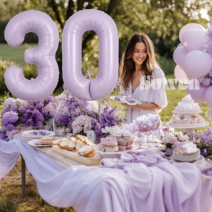 SUWEN 40 Inch Light Purple Lavender Big 30 Balloon Number Foil Helium 0-9 | - Image 3