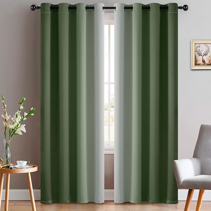 Yakamok Ombre Curtains Sage Green and Greyish White by Yakamok