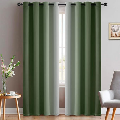 Yakamok Ombre Curtains Sage Green and Greyish White by Yakamok