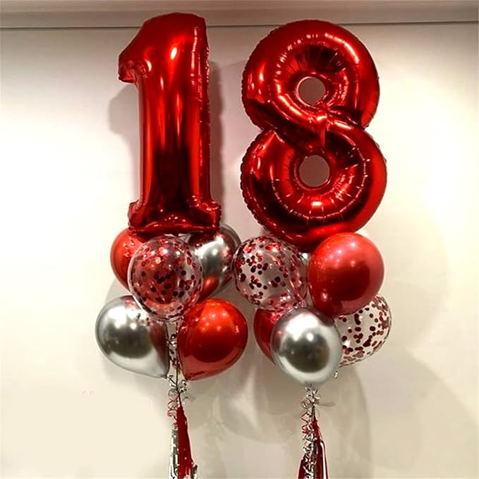 12th Birthday Balloons for Boys Girls, 40 Red Foil Number 12 Balloons - Image 6