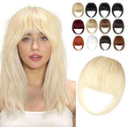 Clip in Bangs, Synthetic French Bangs Hair Clip, Fake Bangs Fringe with Temples Hairpieces for Women Natural Curved Hair Extensions for Daily Wear Bleach Blonde