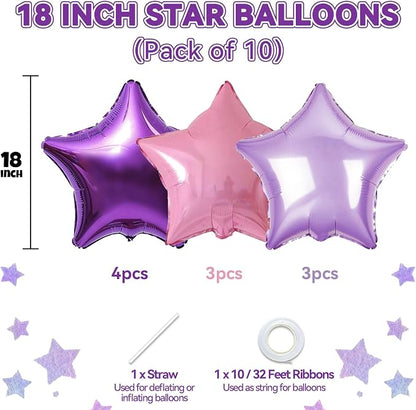 Purple Pink Star Foil Balloon, 18 Inch Metallic Pink and Purple Stars Balloons - Image 2