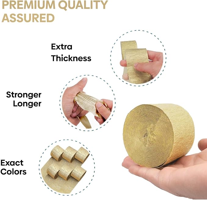 6 Gold Streamers, 492ft Pack of Crepe Paper Party Decorations | Each roll is 82 - Image 4