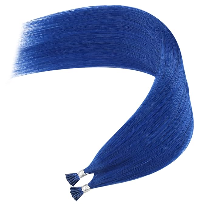 YoungSee Blue I Tips Hair Extensions 16 Inch I Tip Extensions Blue Colorful Hair Extension I Tip 40s Human Hair Extensions I Tips Experimenting with Colors for Prom 25g